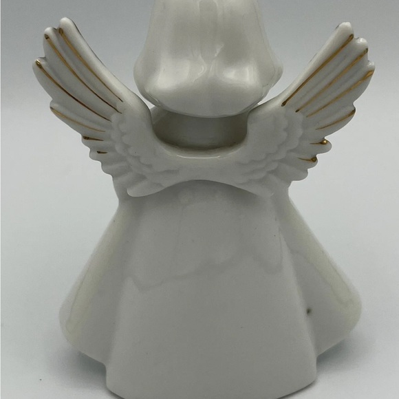 Vintage Chase JAPAN Porcelain Angel Figurines Set of 2 Accordian White Gold - Picture 6 of 9